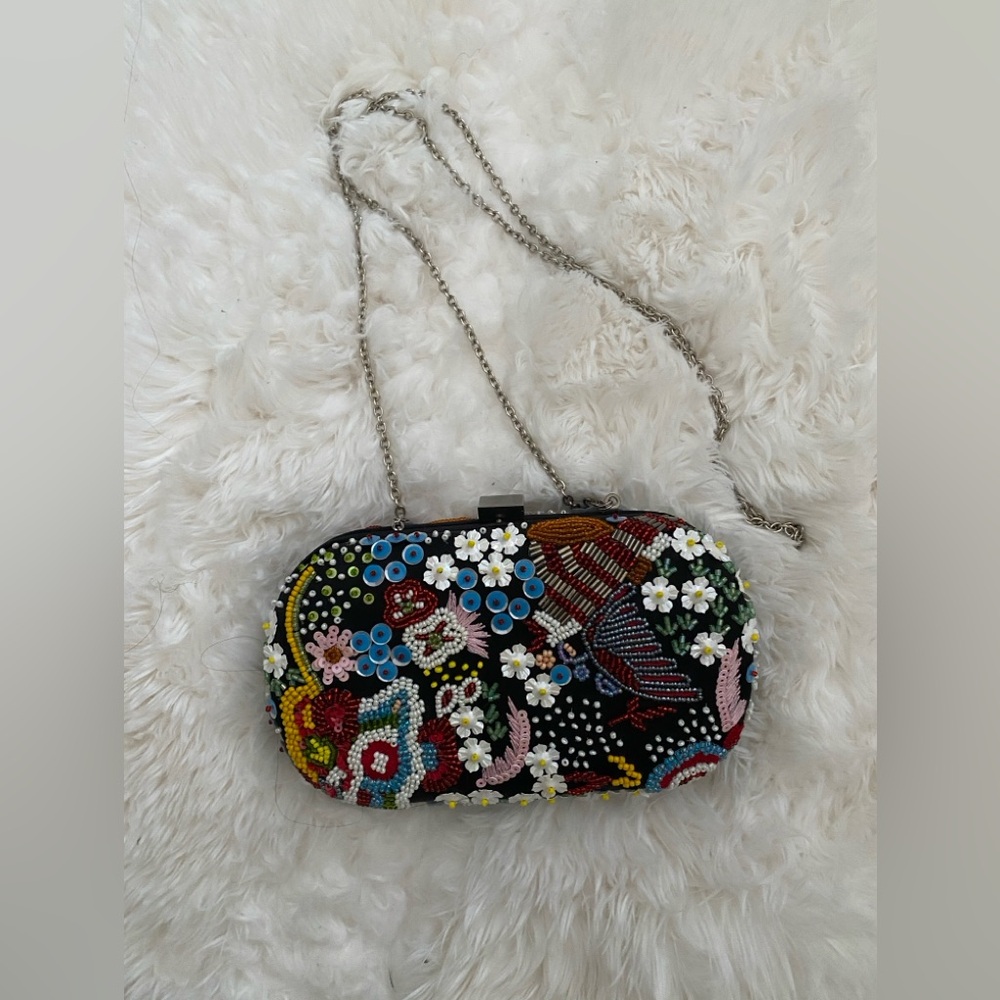 Santi Floral Embellished Black Clutch